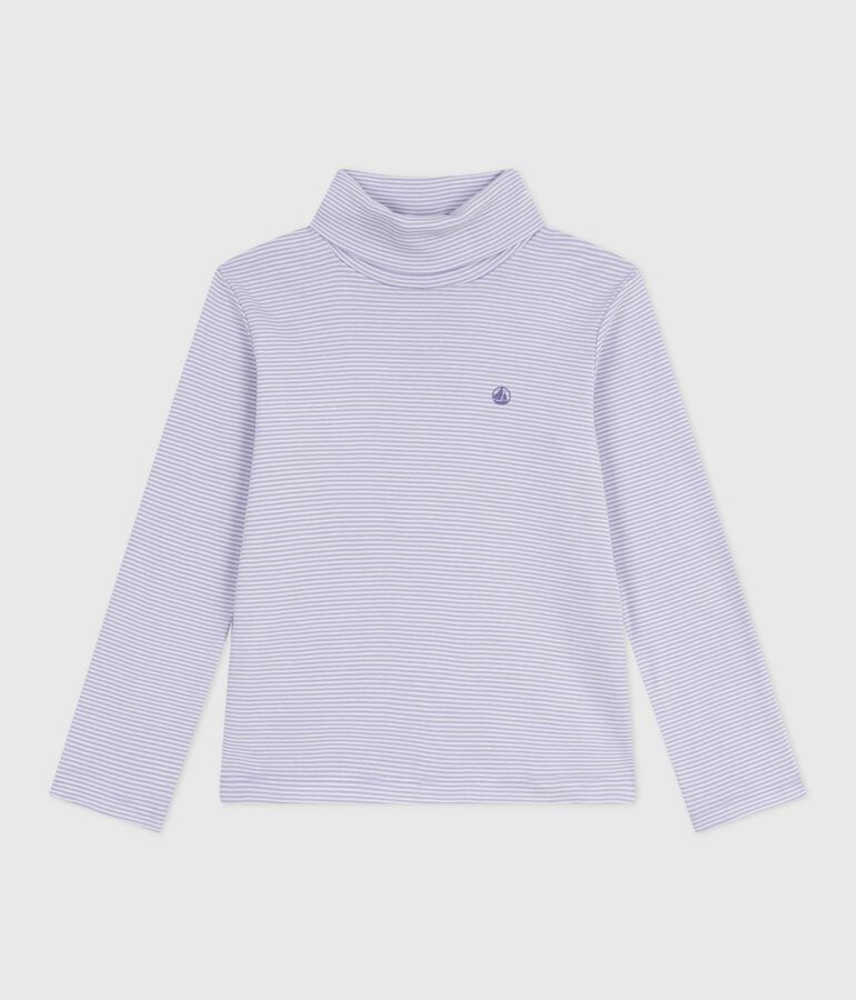 Children's stripy cotton rollneck top purple/white