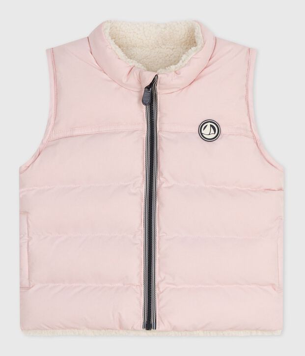 Baby's reversible sleeveless puffer jacket pink/ecru