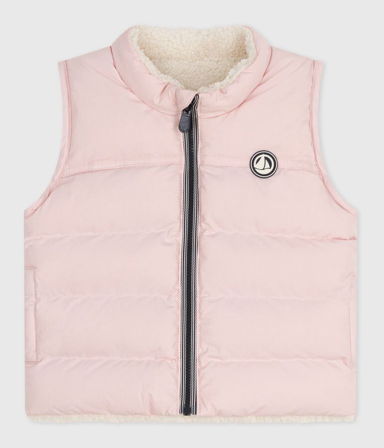 Baby's reversible sleeveless puffer jacket pink/ecru