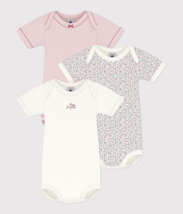 Pack of short-sleeved flower print cotton bodies for babies multicolor
