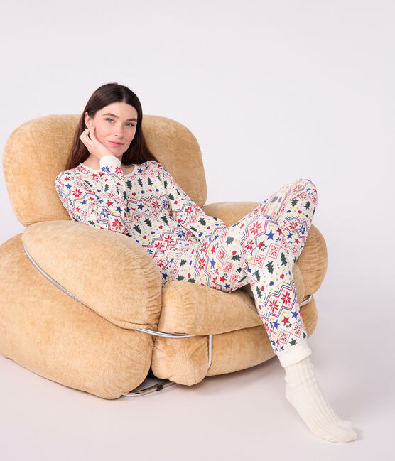 Women's Christmas print cotton pyjamas MILK /MULTICO