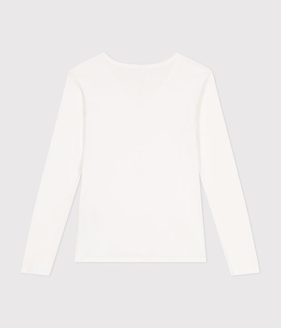Women's plain long-sleeved iconic rib knit T-shirt ECUME white