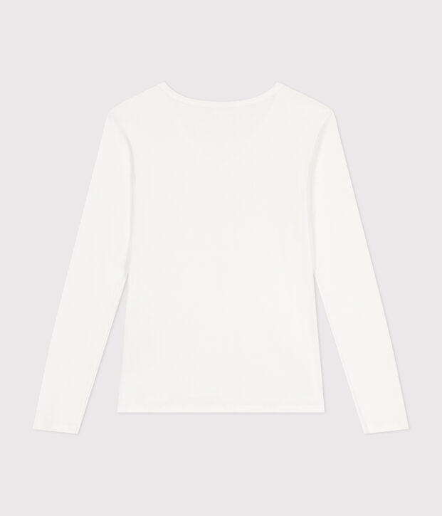 Women's plain long-sleeved iconic rib knit T-shirt white