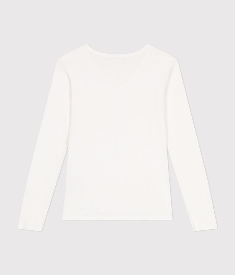 Women's plain long-sleeved iconic rib knit T-shirt ECUME white