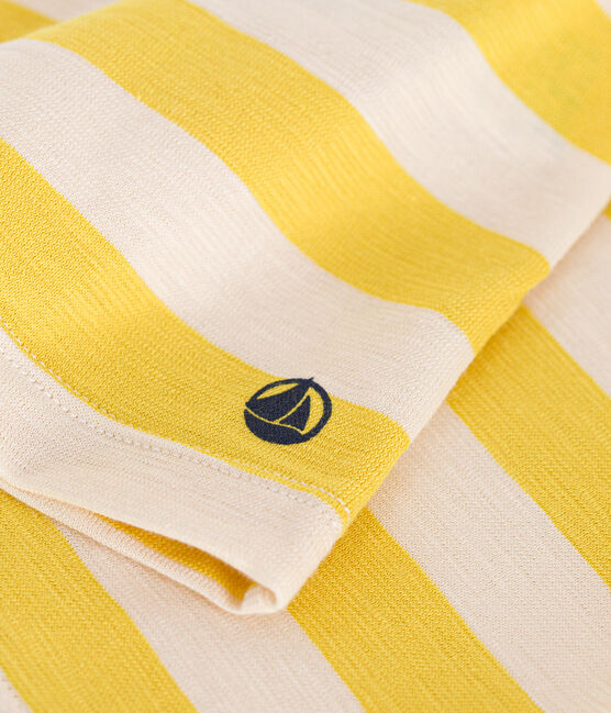 Girls' Stripy Slub Jersey T-shirt NECTAR yellow/AVALANCHE