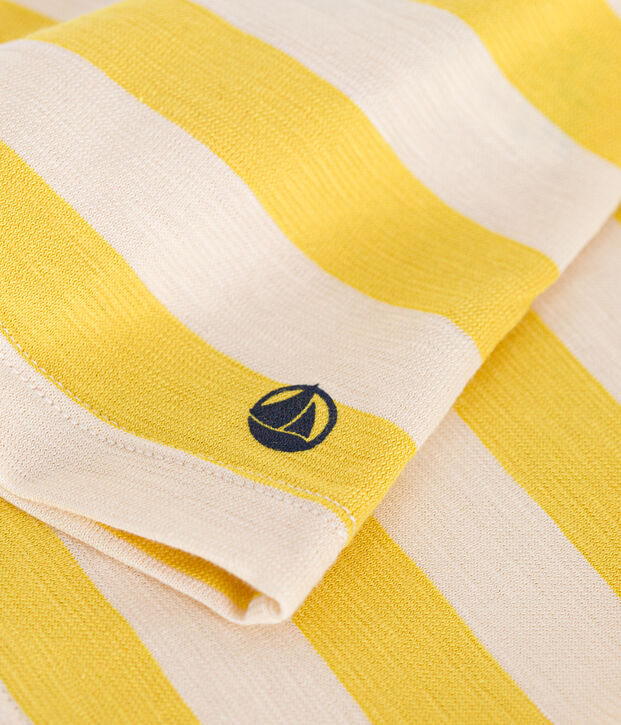 Girls' Stripy Slub Jersey T-shirt yellow/ecru