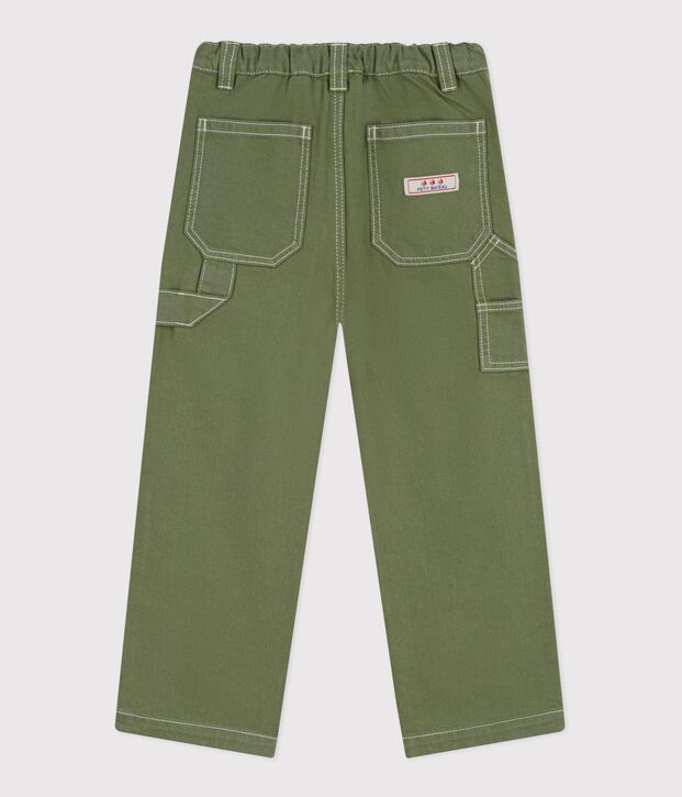 Children's cotton carpenter-style trousers OLIVINE