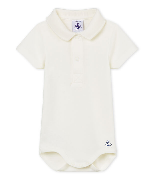 Baby boys' plain bodysuit with polo shirt collar white