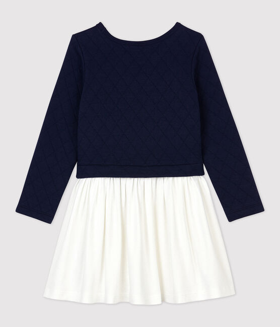 Girls' Long-Sleeved Tube Knit Dress SMOKING blue/MULTICO white