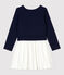 Girls' Long-Sleeved Tube Knit Dress SMOKING blue/MULTICO white