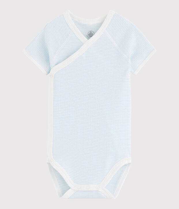Unisex Babies' Short-Sleeved Wrapover Bodysuit blue/white
