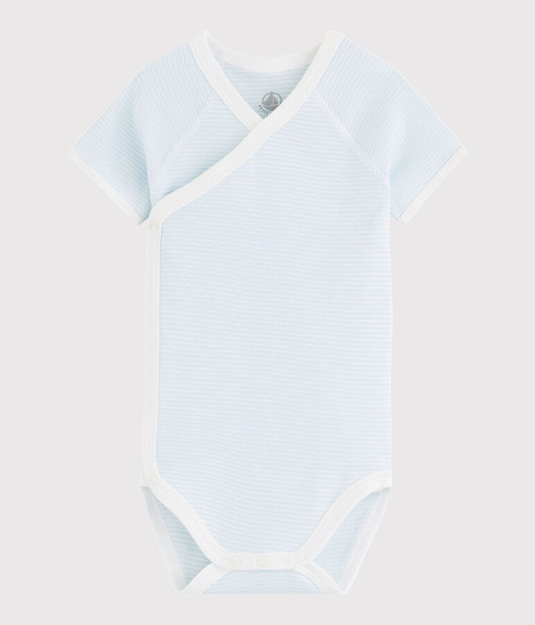 Unisex Babies' Short-Sleeved Wrapover Bodysuit blue/white