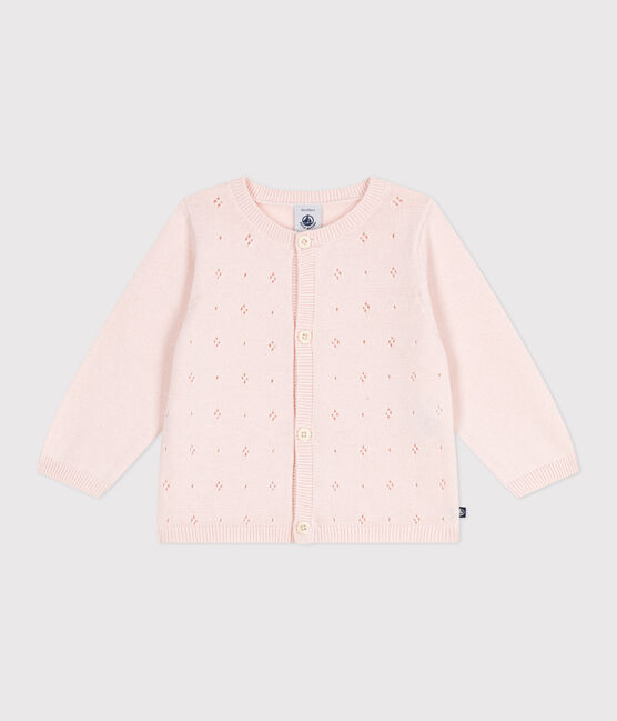 Babies' cotton cardigan in a decorative stitch FLEUR pink
