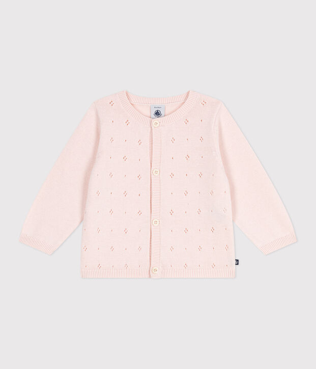 Babies' cotton cardigan in a decorative stitch pink