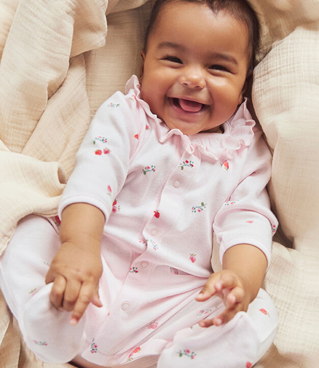 Babies' floral cotton pyjama suit with a collar pink/multicolor