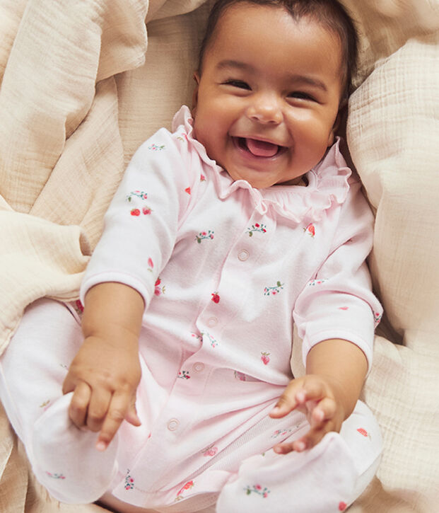 Babies' floral cotton pyjama suit with a collar pink/multicolor