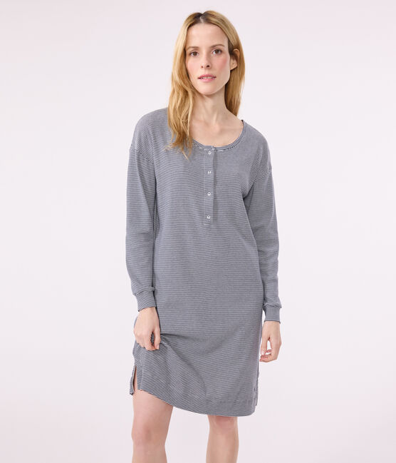 Women's stripy cotton nightdress SMOKING blue/MARSHMALLOW white