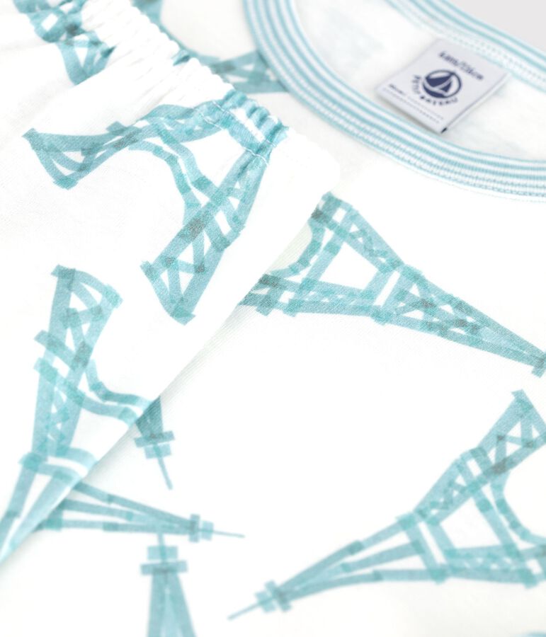 Children's short-sleeved long-leg Eiffel Tower pattern cotton pyjamas white/multicolor