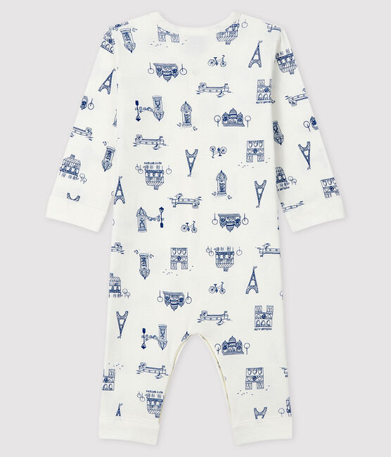 Babies' Footless Ribbed Paris Sleepsuit MARSHMALLOW white/MAJOR blue