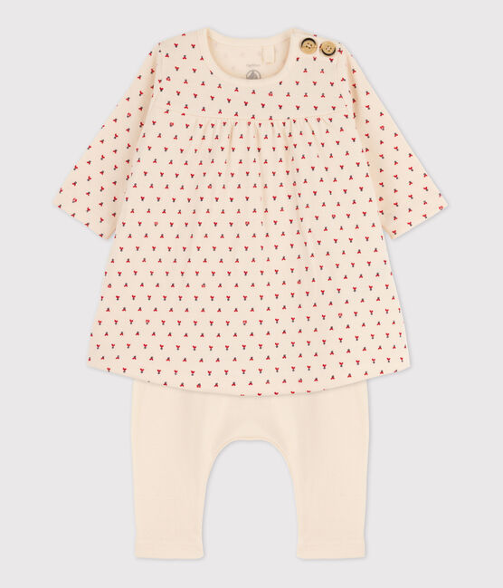 Babies' Patterned Cotton Tube Knit Dress with Leggings AVALANCHE white/MULTICO