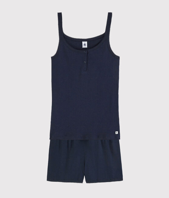 Girls'/Women's Navy Cotton Short Pyjamas SMOKING blue