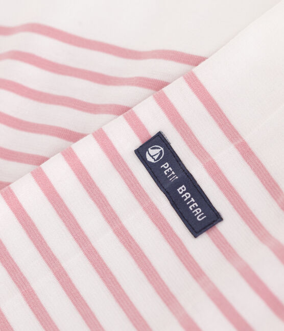 Women's long-sleeved cotton Breton t-shirt MARSHMALLOW white/CHARME pink