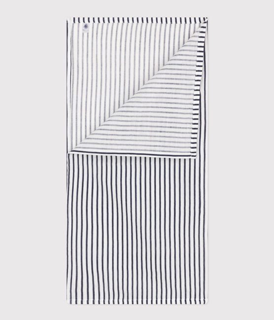 STRIPED COTTON GAUZE MUSLIN FOR BABY MARSHMALLOW white/SMOKING blue