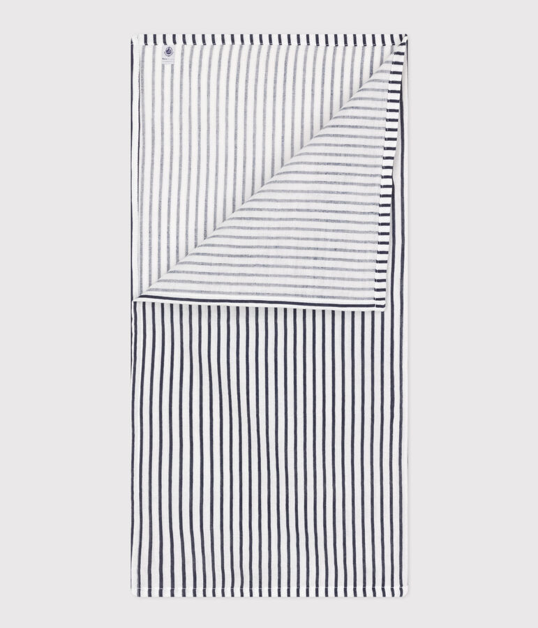 STRIPED COTTON GAUZE MUSLIN FOR BABY white/blue