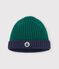 Babies' two-colour knitted beanie with a fleece lining green/blue