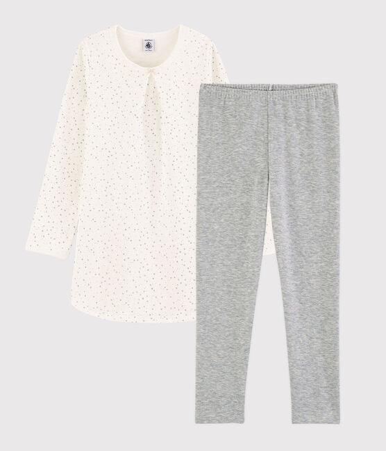 Girls' Starry Tube Knit Nightdress with Leggings MARSHMALLOW white/ARGENT grey