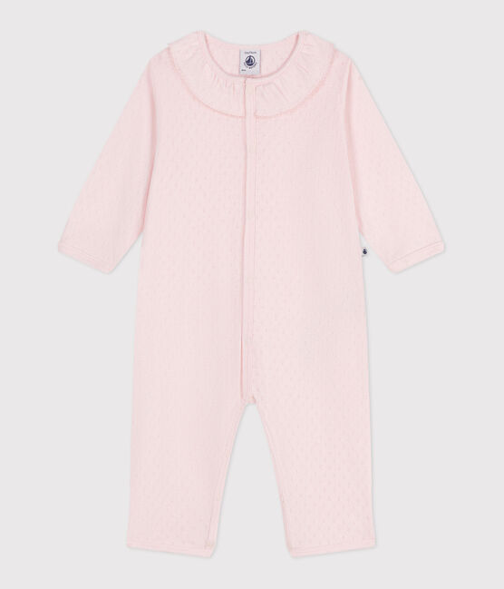 Babies' footless cotton pyjamas with a Peter Pan collar FLEUR pink