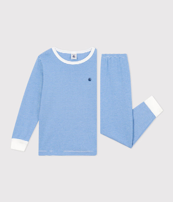 Children's Striped Cotton Pyjamas DELPHINIUM /MARSHMALLOW