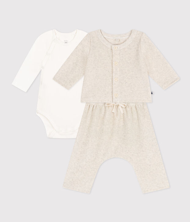 Babies' Velour Three-Piece and Bodysuit MONTELIMAR CHINE