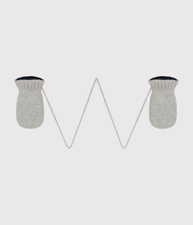 Babies' plain knitted fleece-lined mittens grey