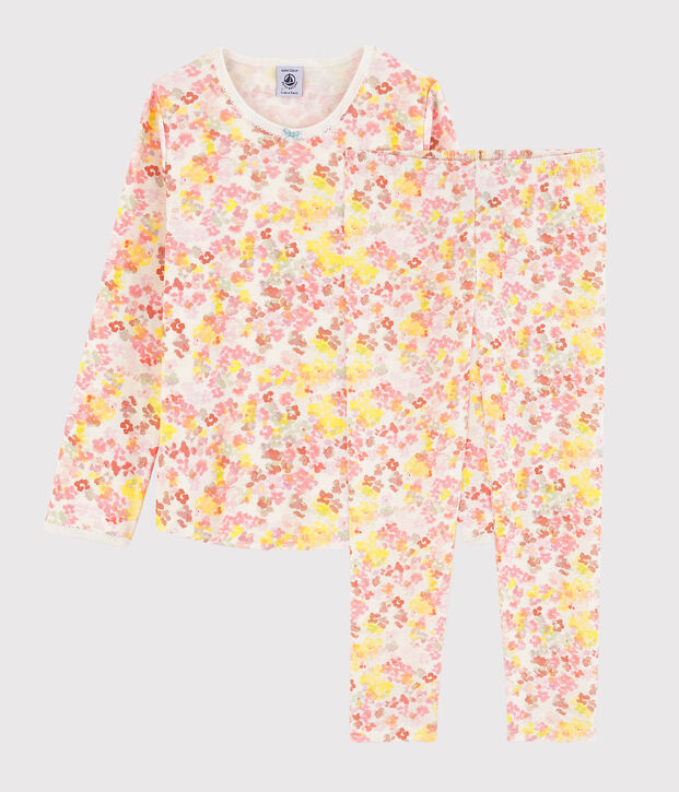 Girls' Watercolour Flowers Cotton Pyjamas white/multicolor