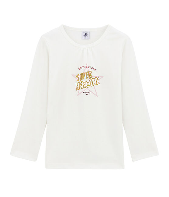 Girl's long sleeved T-shirt MARSHMALLOW white