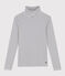 Women's ICONIC cotton polo neck T-shirt MARSHMALLOW white/SMOKING blue