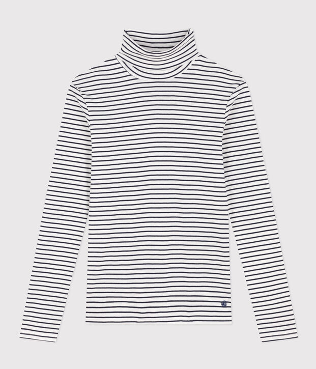 Women's ICONIC cotton polo neck T-shirt white/blue