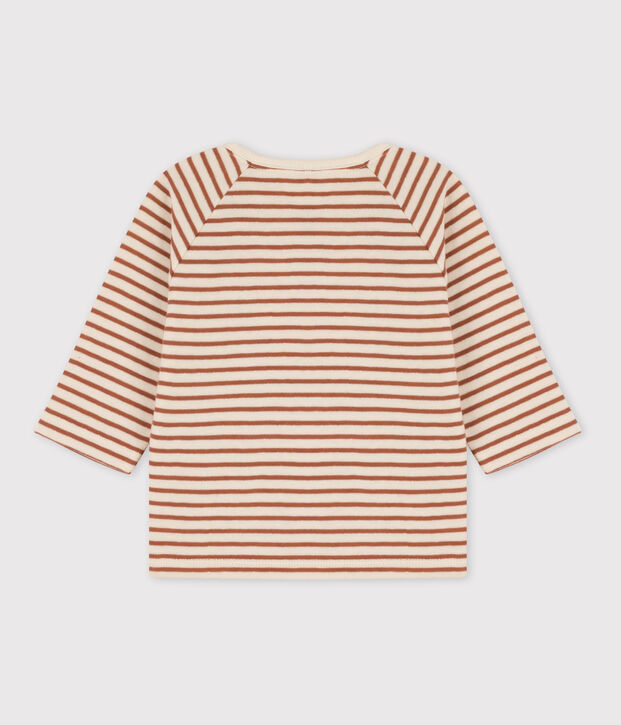 Stripy Cotton Tube Knit T-Shirt Ecru/brown/ecru