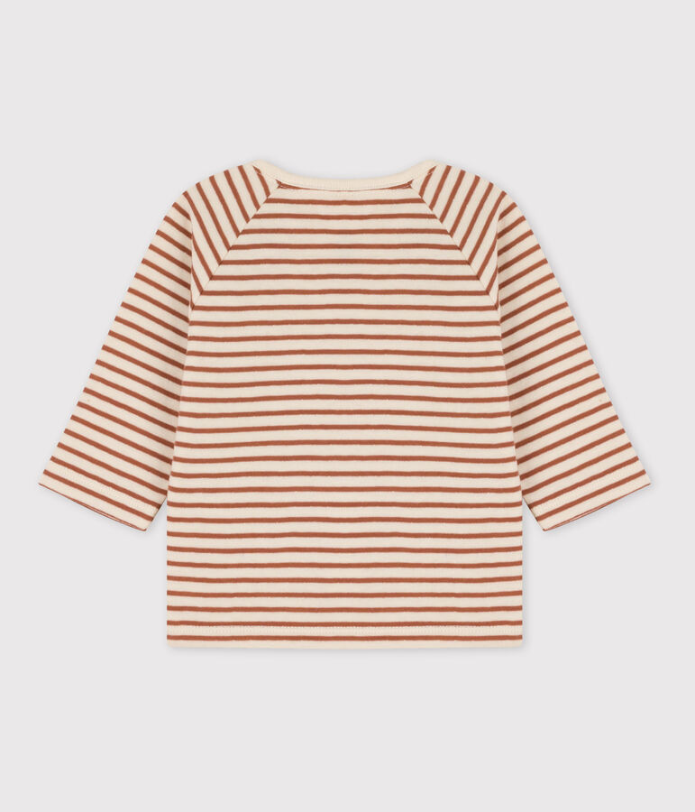 Stripy Cotton Tube Knit T-Shirt Ecru/brown/ecru