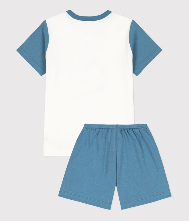 Children's unisex octopus print cropped cotton pyjamas blue/white