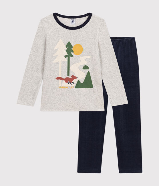 Children's plain velour pyjamas SMOKING blue/MULTICO white