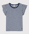 Girls' Striped Cotton T-Shirt MEDIEVAL blue/MARSHMALLOW white