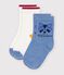 2 pairs of babies' socks in plain cotton with an animal print multicolor