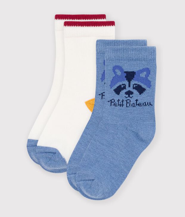 2 pairs of babies' socks in plain cotton with an animal print multicolor