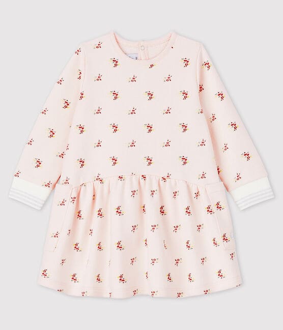 Baby Girls' Long-Sleeved Fleece Dress FLEUR pink/MULTICO white