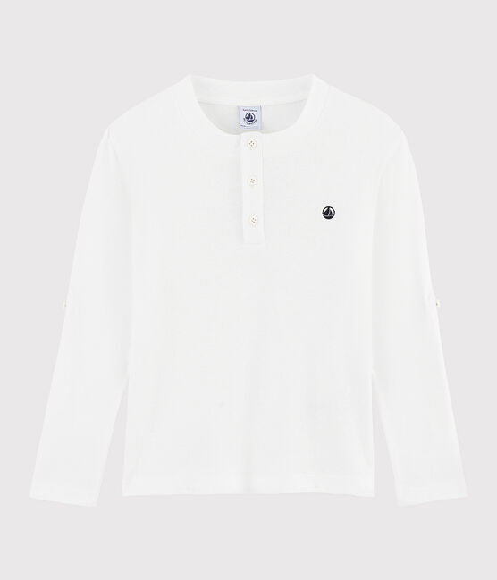Boys' Cotton and Linen Blend T-Shirt MARSHMALLOW white