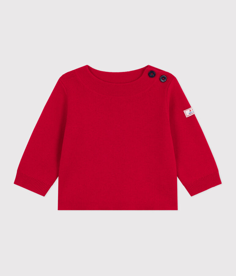 Babies' sailor jumper in plain wool and cotton red