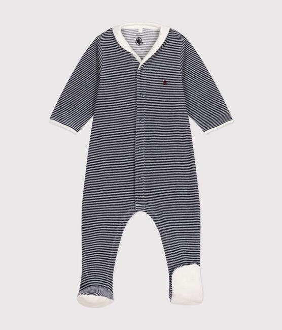 Babies' Pinstriped Velour Pyjamas SMOKING blue/MARSHMALLOW white
