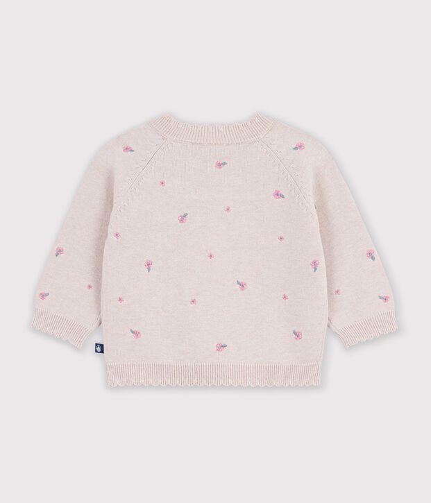 Babies' jumper in wool and cotton with embroidered flowers pink/multicolor